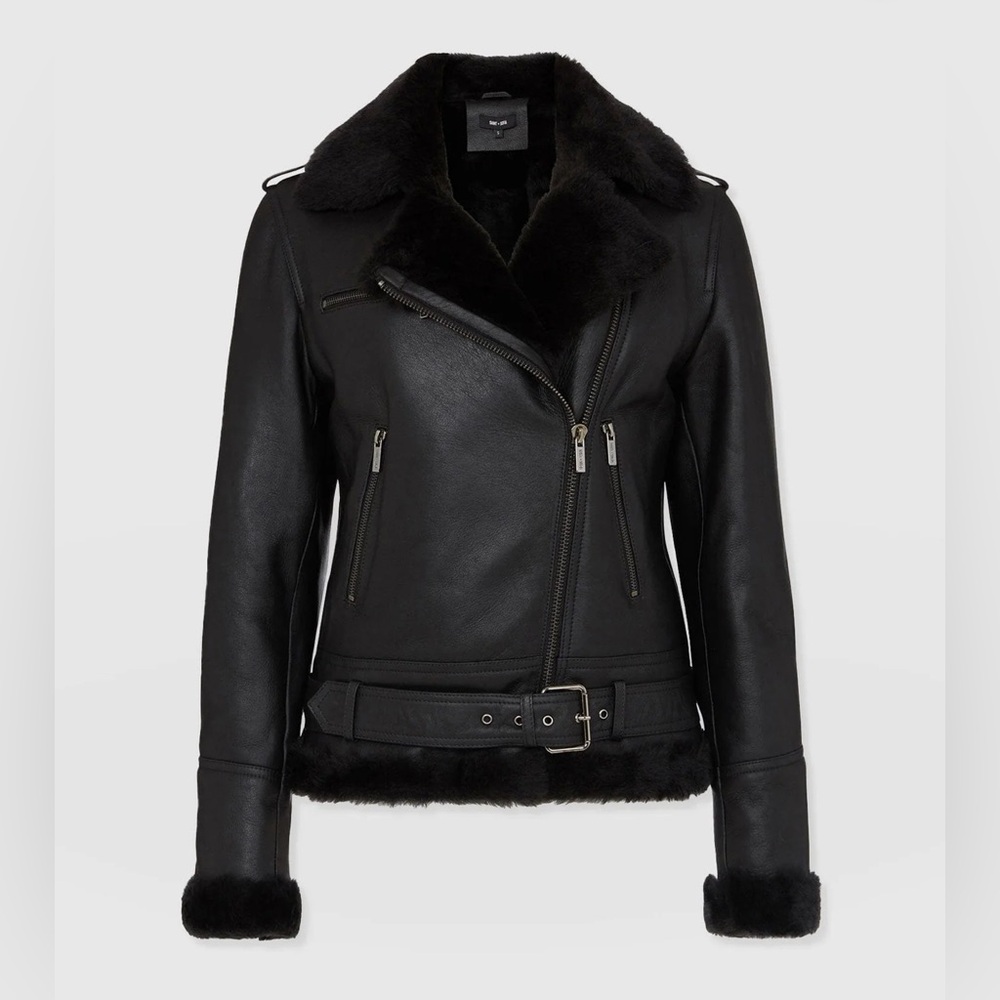 Real Leather & Shearling Biker Jacket